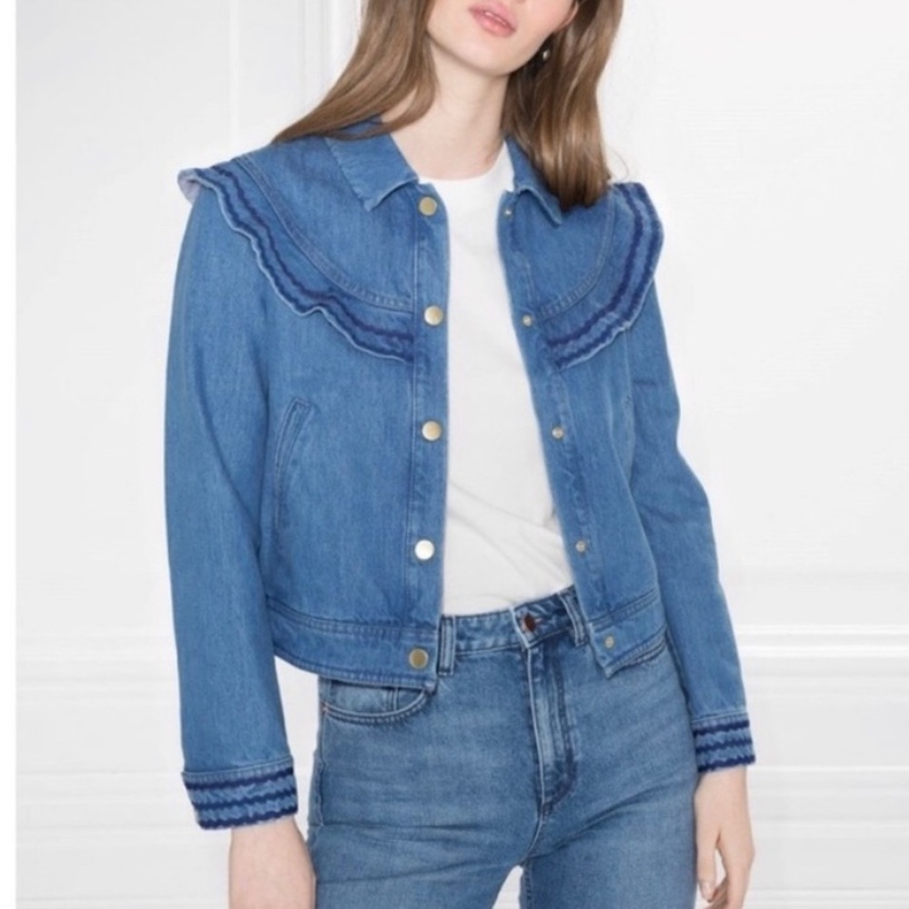 & Other Stories Denim Jacket w/ Ruffle Detail sz 6